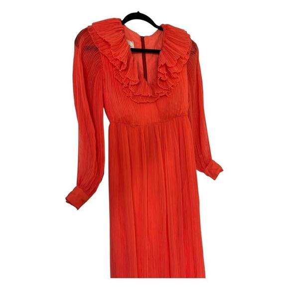 Vintage Joan Leslie By Kasper Pleated Coral Evening Gown Long Sleeve 70s Sz 2 - Picture 3 of 14